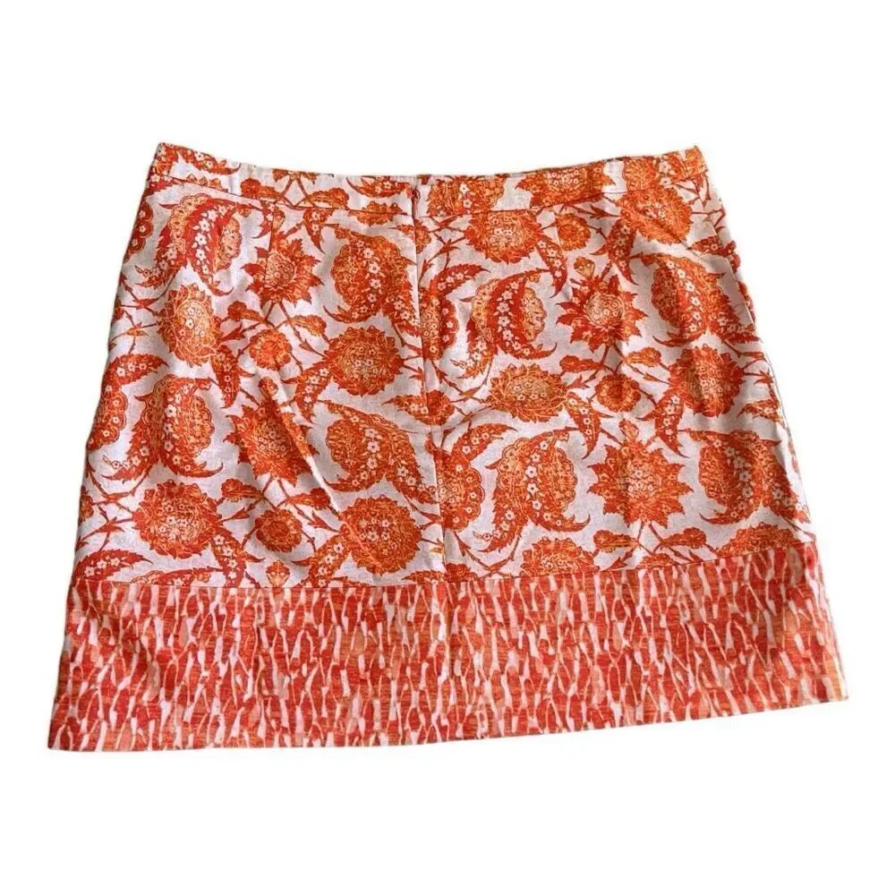 MICHAEL KORS Floral Mini Skirt Pencil Straight Women’s Size 14 Orange & White